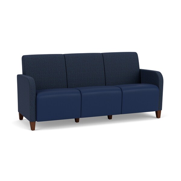 Lesro Siena 3 Seat Tandem Seating No Center Arms, Walnut, RF Blueberry Back, MD Ink Seat, RF Blueberry Panels SN3101 - main